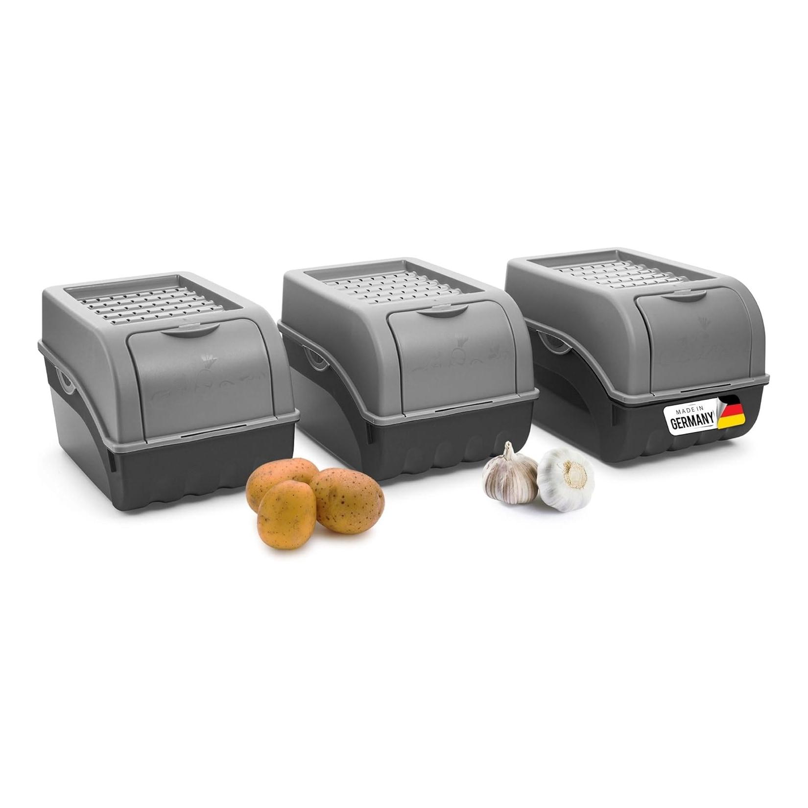 Kartoffel Aufbewahrungsbox 3X mittel 5L GRAU Zwiebelbox Gemüsebox stapelbar Kartoffelbox Zwiebel Aufbewahrung Kartoffelkorb Obstbehälter Kartoffelkiste Frischhaltedose…