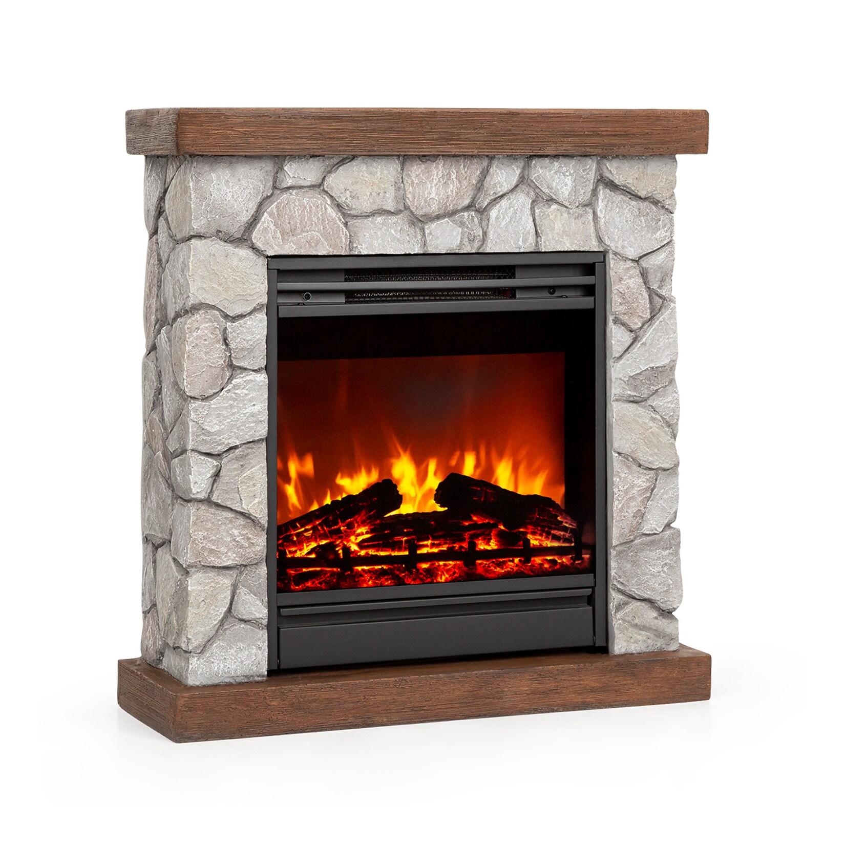 Lienz Elektrischer Kamin 1800W Steindekor Polystone Fernbedienung Steinoptik/Braun