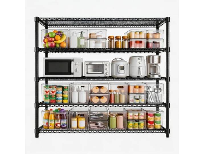 Koioplie Metallregal 150x45 cm Stahl 5 Ebenen Höhenverstellbar Schwarz Pulverbeschichtung, rostbeständig, stabile Konstruktion, flexibel anpassbar