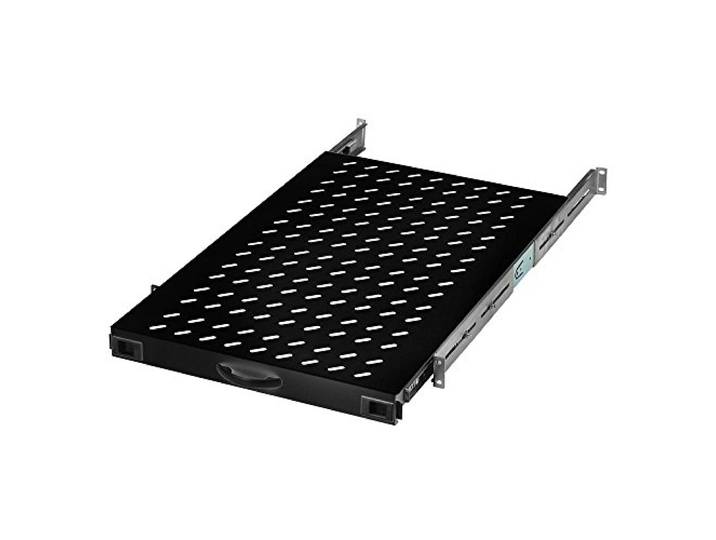 DIGITUS Ausziehbarer Fachboden - 19-Zoll - 1HE - Befestigung Vorne & Hinten - Traglast 65 kg - Für Netzwerkschänke & Serverschränke - Ab 1000 mm Schranktiefe - Schwarz