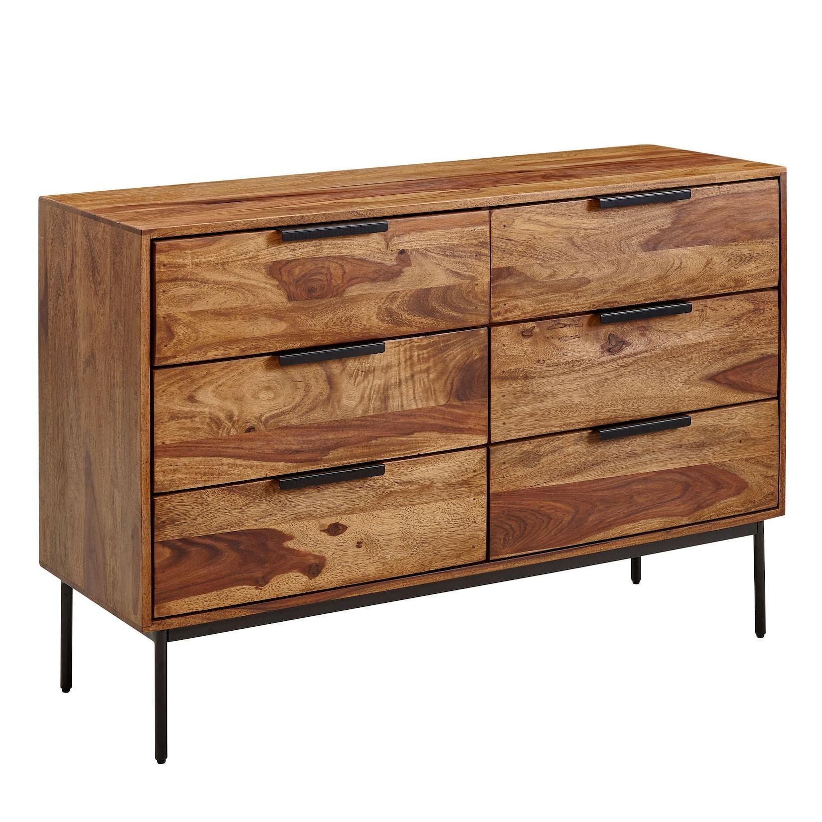 KADIMA DESIGN Kommode Sheesham und Metall, 117x80x42 cm, 6 Schubladen, Industriedesign