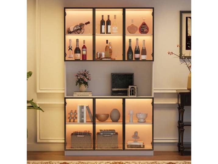 Vitrine 120x34x200 cm buffet avec 6 portes et éclairage LED - Meubles de salon blanc - LEYTN