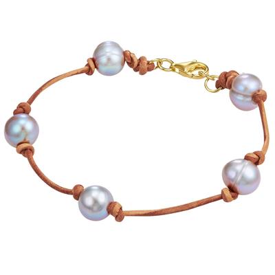 Lederarmband VALERO PEARLS "VP860", grau, Armbänder, Damen, Silber 925 (Sterlingsilber), Lederarmband, mit Süßwasser-Zuchtperlen