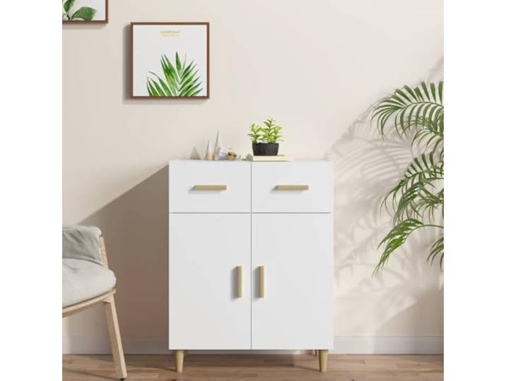 RJPLMFV Anrichte, weiß, 69,5 x 34 x 89 cm, Holz, Technik 2 Türen, 2 Schubladen, geräumige Aufbewahrung, elegantes Design, leicht zu reinigen