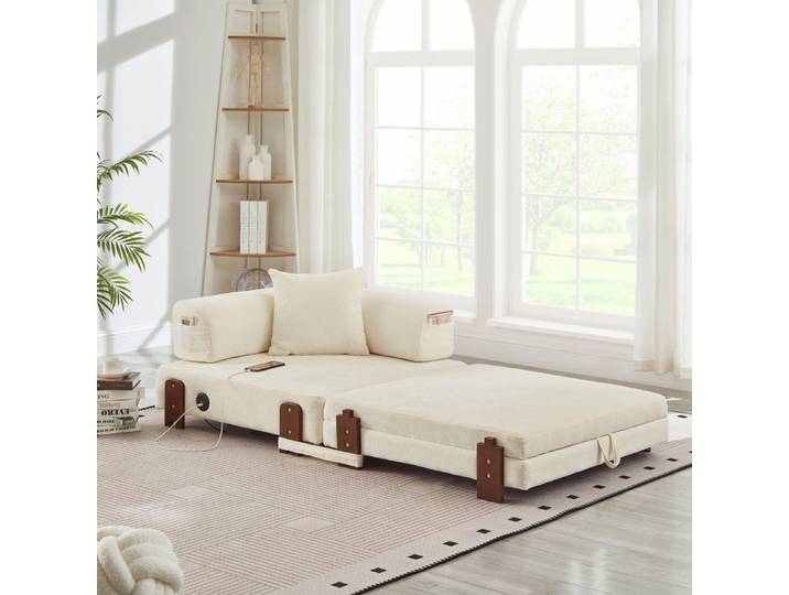 Canapé 1SEAT BEIGE En velours Couleur élégante Parfait pour les appartements Grâce aux poches latérales Beige
