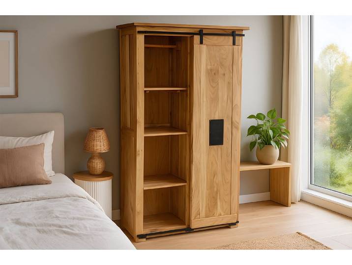 SAM® Kleiderschrank Gia massives Akazienholz, mit Ablagefläche, Schubladen, Metallschiene