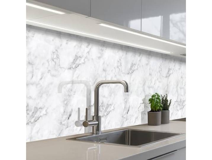 KitchenYeah© Spritzschutz Küchenrückwand Selbstklebend Küche Rückwand 80x400 cm - Küchenwand Wand Küchenfront Verkleidung Küchenspritzschutz Klassisch - Marmor - Adern - Grau