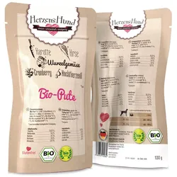 Herzenshund 130 Gramm Hundenassfutter 15 x 130 Gramm Bio Pute mit Hirse