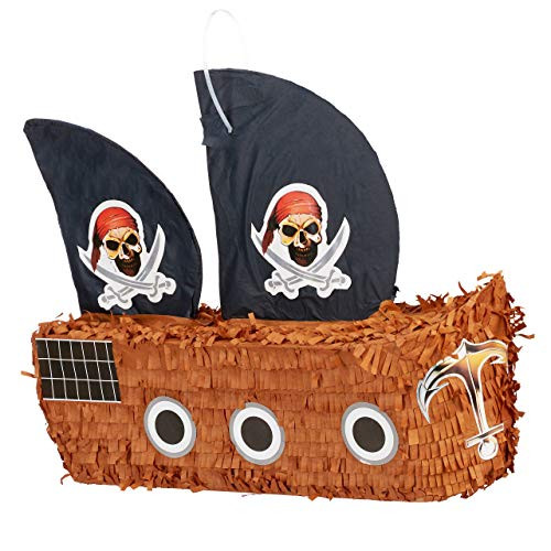 Relaxdays Pinata Piratenboot, Bruin en Zwart, van Papier