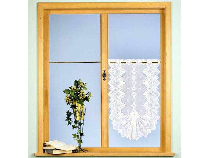 Scheibengardine WECKBRODT London Gr. 1, weiss (weiß), B:52cm H:90cm, Polyester, Gardinen, Scheibengardine, Schwalbenschwanz, Gardine, Jacquard, Bordüre, HxB 90x52cm, Store