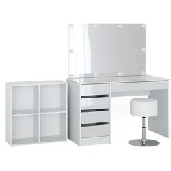 Vicco Schminktisch "Sherry", Weiß Hochglanz/Weiß, 4 Teile, mit Standregal