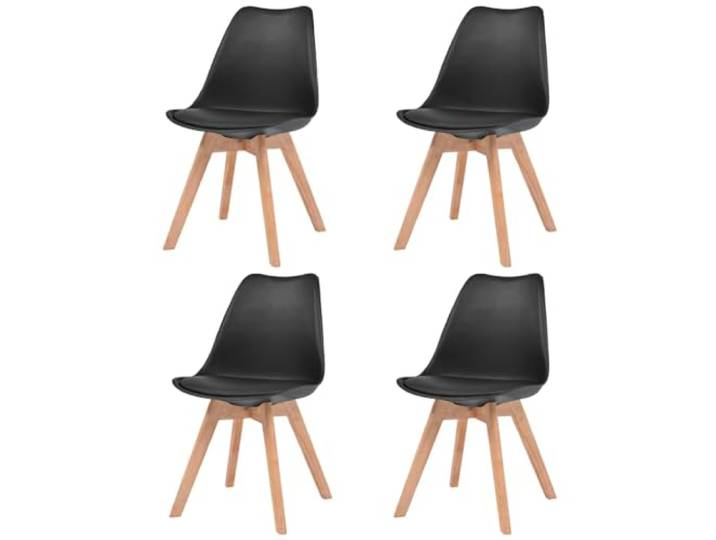HGPOTUY Esszimmerstühle 4 STK. Schwarz Kunststoff Ergonomische Sitzfläche, Kunstlederpolster, Massivholzbeine, Einfache Montage