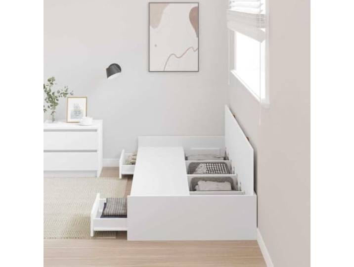 KTHLBRH Weißes Bett 80 x 200 cm Holz mehrschichtig Mit Schublade, raffiniertem Kopf, modernes Design, einfache Wartung