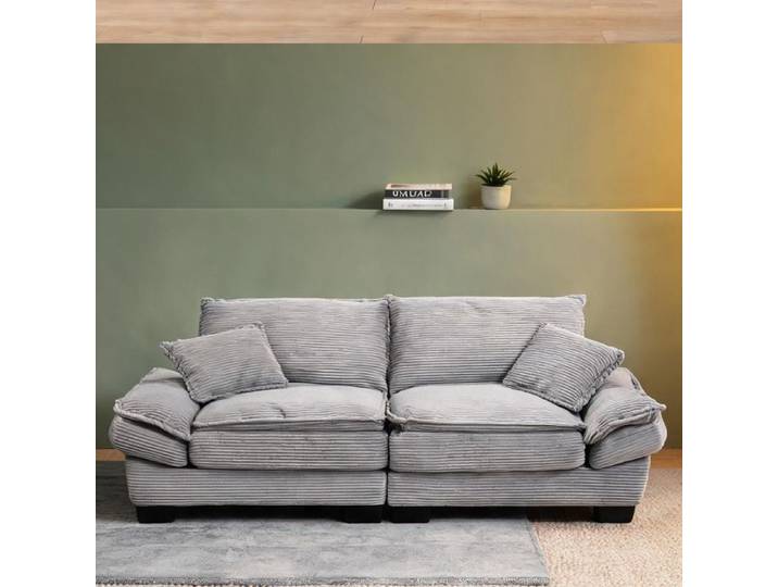 Sofa contemporain 2 places en velours soft gray assise extra profonde et cadre bois massif