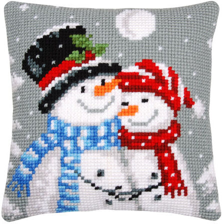 Kreuzstichkissen "Schneemann + Schneefrau"