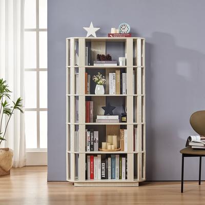 Wooden Oval Open Bookshelf, MDF Grid Frame Freestanding Bookcase, 5-Tier Easy Assembly Storage Display Rack