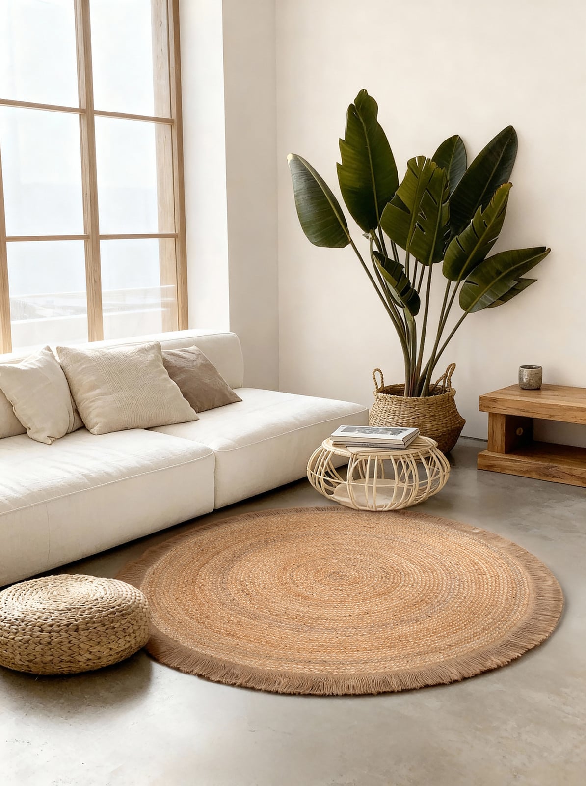 home24 Nuru Jute Vloerkleed Rond Beige Ø 200 cm