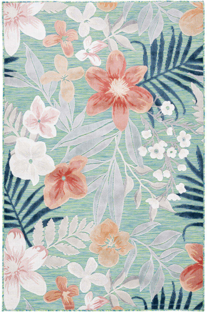 Bay Isle Home Floral Indoor / Outdoor Area Rug Green / Rust Rectangle 183 x 244 cm