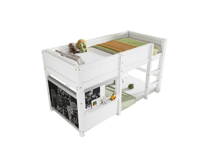 Odikalo Kinderbett Hausbett Spielbett Etagenbett Fenster Bretter Tafel Ablage 90x200 Weiß