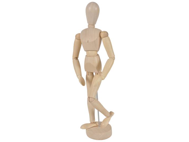 Holzpuppe auf Ständer mit verstellbaren Gliedern, Höhe 30 cm