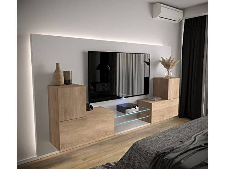 Furnitech Wohnwand Wohnzimmer Hängend Wohnwand Modern Wohnzimmer Schrankwand mit Regale und TV Schrank Wohnzimmer Möbel ohne LED (AN96-21S-M5 1B)