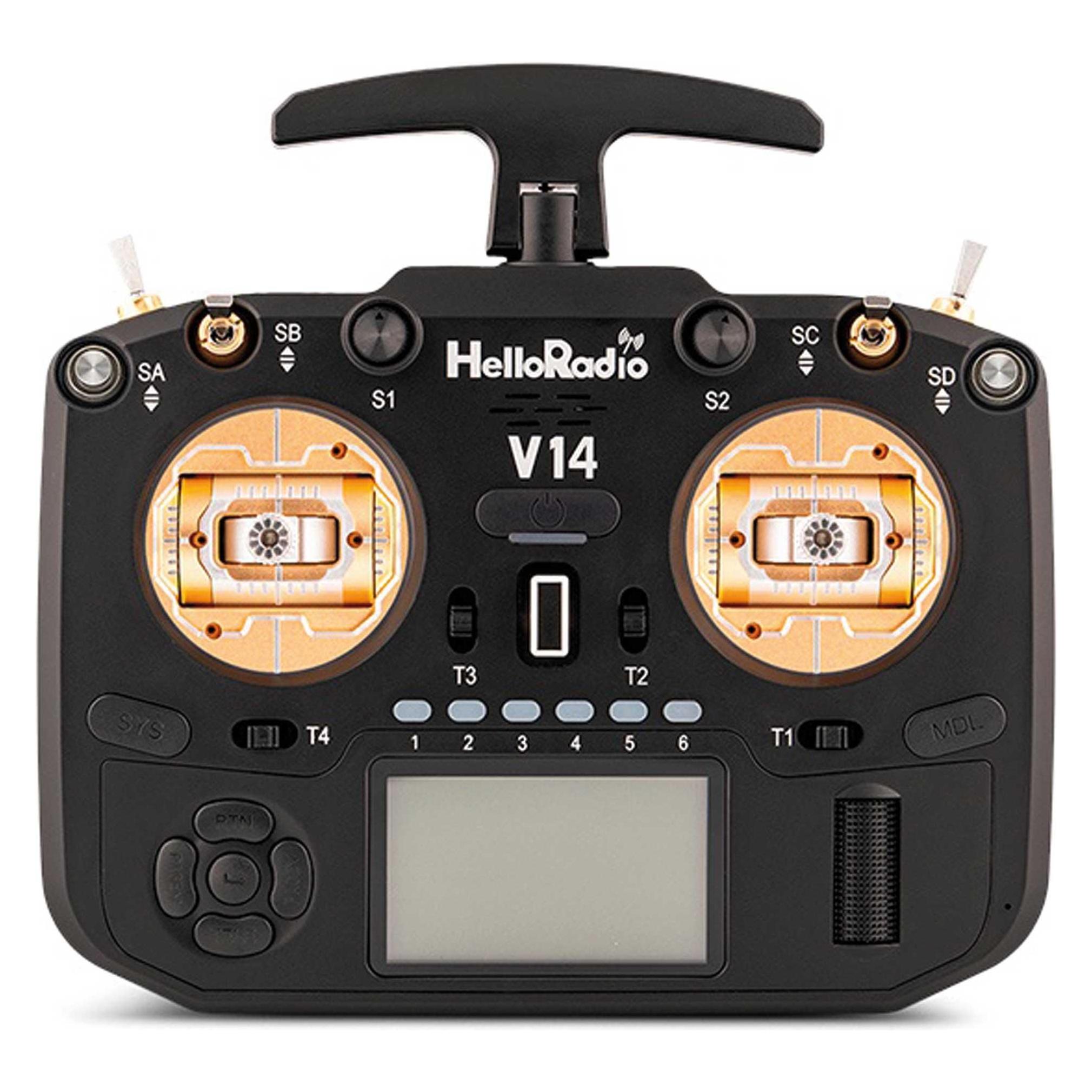 HelloRadio V14 MAX R9 OLED 2,4GHz 4in1 LBT M2 Fernsteuerung schwarz, gold (HR1075)