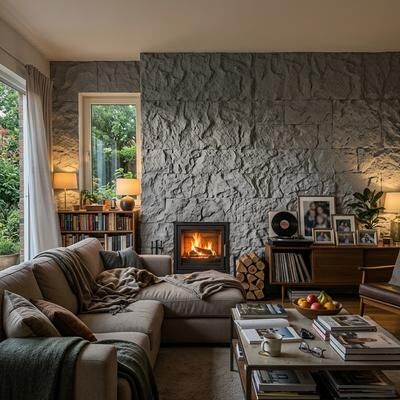 FUFU&GAGA "Faux Fieldstone Siding Panels (5 Pieces Pack), 47.3"" x 23.6"" Polyurethane Faux Rock Wall Cladding, B2 Fireproof Waterproof"