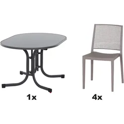 SIENA GARDEN Urban Lights Set 5teilig Square Stuhl gastrotauglich taupe mit Tisch Paco 140x90