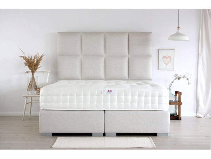 Boxspringbett LONDON II 220x200 cm - verschiedene Farben und Bezüge verfügbar - konfigurierbar - mit Matratze - mit gepolstertem Waben am Kopfteil