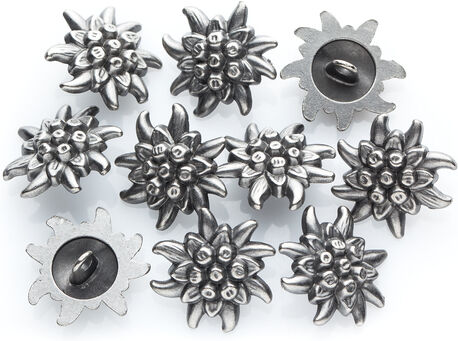 buttinette Trachtenknöpfe "Edelweiß", Größe: 20 x 20 mm, Inhalt: 10 Stück