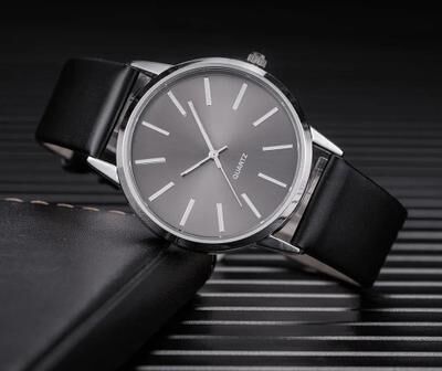 Uplift Essentials Men Leather Band Quartz Casual Wristwatch black