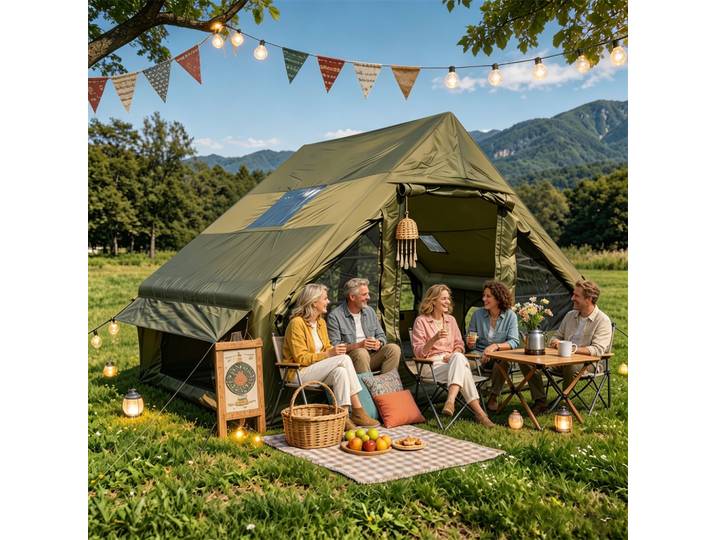 6.3 ㎡ Tente de camping extérieure pour 4-6 personnes, imperméable, auvent familial, plage, ouverture rapide, pêche, parc, grande tente gonflable