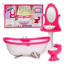 Lean Toys Puppenbadezimmer-Set: Badewanne, Toilette, Waschbecken mit Spiegel (65703968)