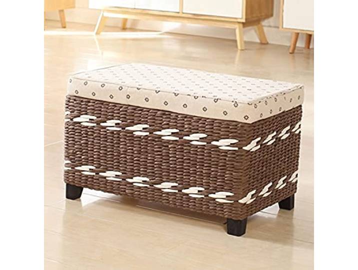 PLKASHUC Rattan-geflochtene Aufbewahrungsbank, Ottomane for Schuhe, Spielzeug, Kleidung(Coffee a,50x30x40cm(20x12x16inch))