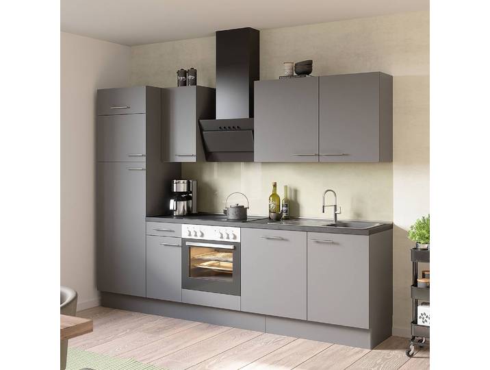 Küchenzeile Variante B 270 x 212 x 60cm Grau/Basalt ohne Elektrogeräte