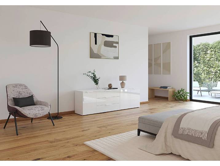TV-Lowboard Flipp Glas Typ A Front: Glas Korpus: Spanplatte, lackiert Korpus: MDF Mitteldichte Holzfaserplatte , lackiert Weiß/Weiß 200cm