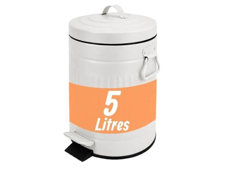 Relaxdays poubelle cosmétique\, 5 l\, fermeture amortie\, blanche Seau intérieur amovible\, métal\, poubelle de salle de bain avec couvercle\, design rétro