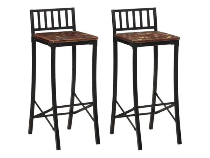 VIHHQGC Barstühle 2 STK Massives Altholz mit Fußstütze Rustikale Barhocker Handgefertigt, Unikat, Fußstütze, 110 kg belastbar, Teak Mango Kiefer Buche