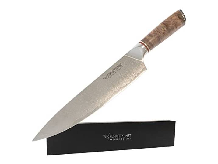 SOSmart24 SCHNITTKUNST Profi Damast Küchenmesser mit 20 cm Klingenlänge und ergonomischen Holzgriff - Kochmesser gefertigt aus Damaststahl extrem scharfes Chefmesser Küchen Allzweckmesser