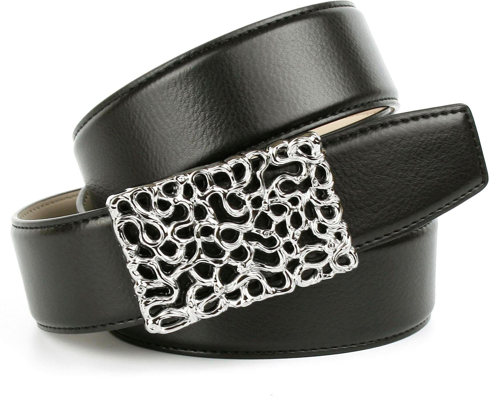 Ledergürtel ANTHONI CROWN, Damen, Gr. 75, schwarz, Leder, unifarben, Gürtel Ledergürtel, mit filigraner silberfarbener Schliesse schwarz 75