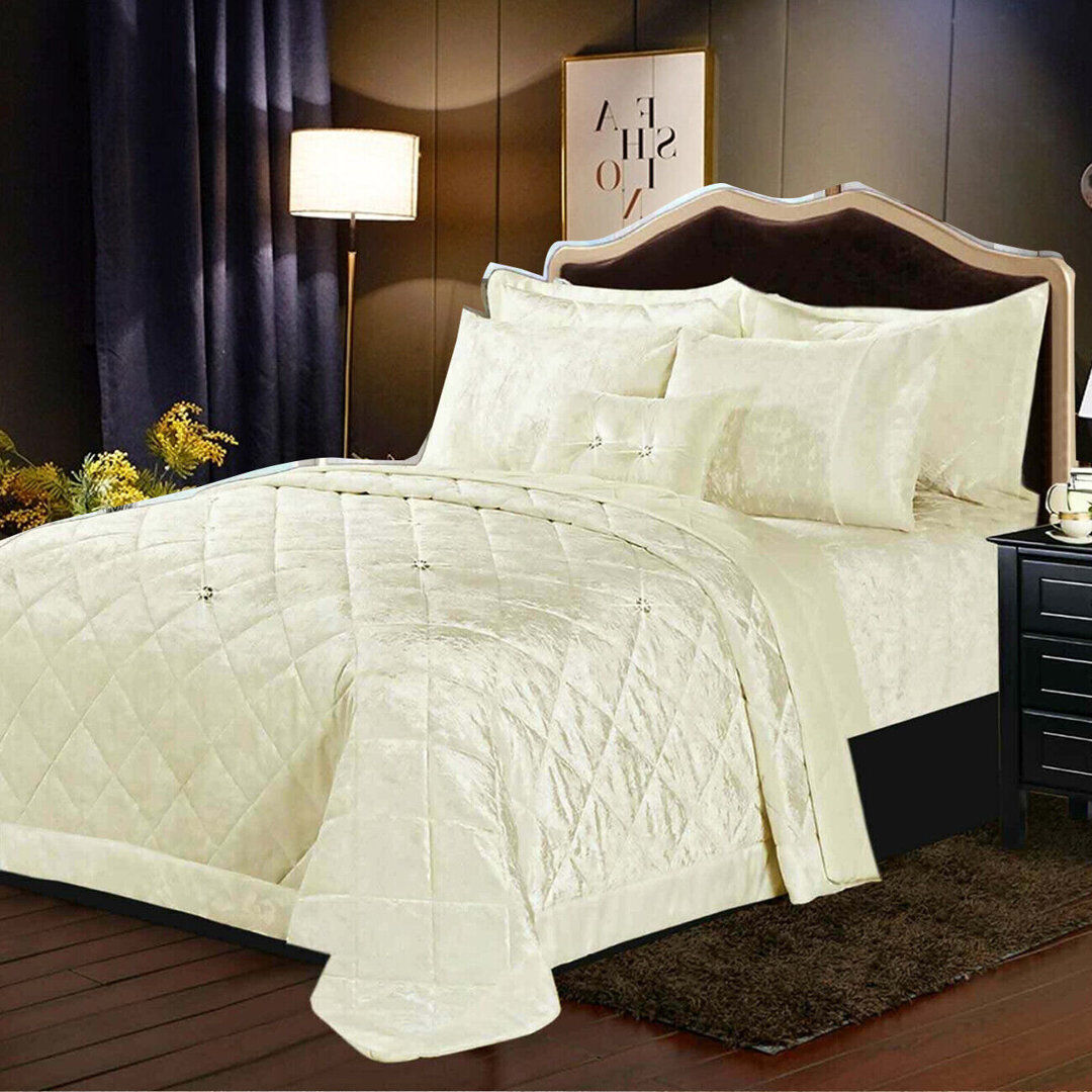 Canora Grey Stodghill Velvet Solid Colour Bedspread Beige King