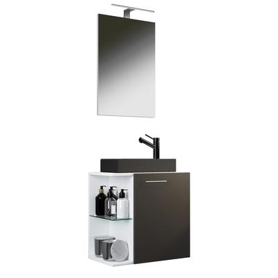 Waschtisch VCM "3-tlg Waschtisch Hausa Spiegel Toilette Schwarz", schwarz (weiß, anthrazit), B:52cm T:34cm, Waschtische, Waschtisch