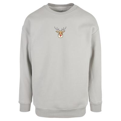 Sweater MERCHCODE "Merchcode Christmas Cute Deer Crewneck", Herren, Gr. XL, grau (lightasphalt), 65% Baumwolle, 35% Polyester, bedruckt, Rundhals, Sweatshirts Sweater