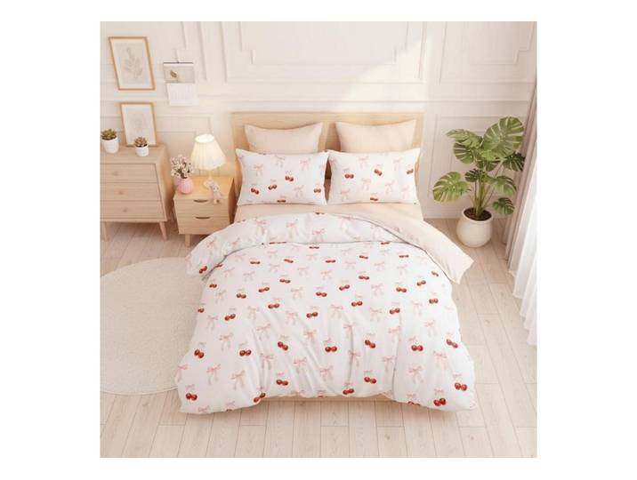 LuxusKollektion Jugendbettwäsche Bettwäsche Mädchen 140x200 Kirschen Schleifen Rosa