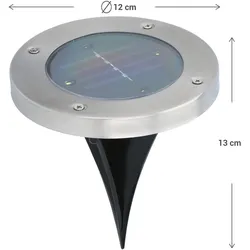 Grundig, Gartenbeleuchtung, 12er-Set Solar Bodenleuchte aus Edelstahl, mit Erdspiess,  Ø12 x 13 cm