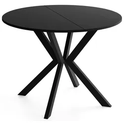 ESSTISCH Valio rund oval ausziehbar verlängerbar mit schwarzen Metallbeinen, Schwarz 100-140/100/76 cm
