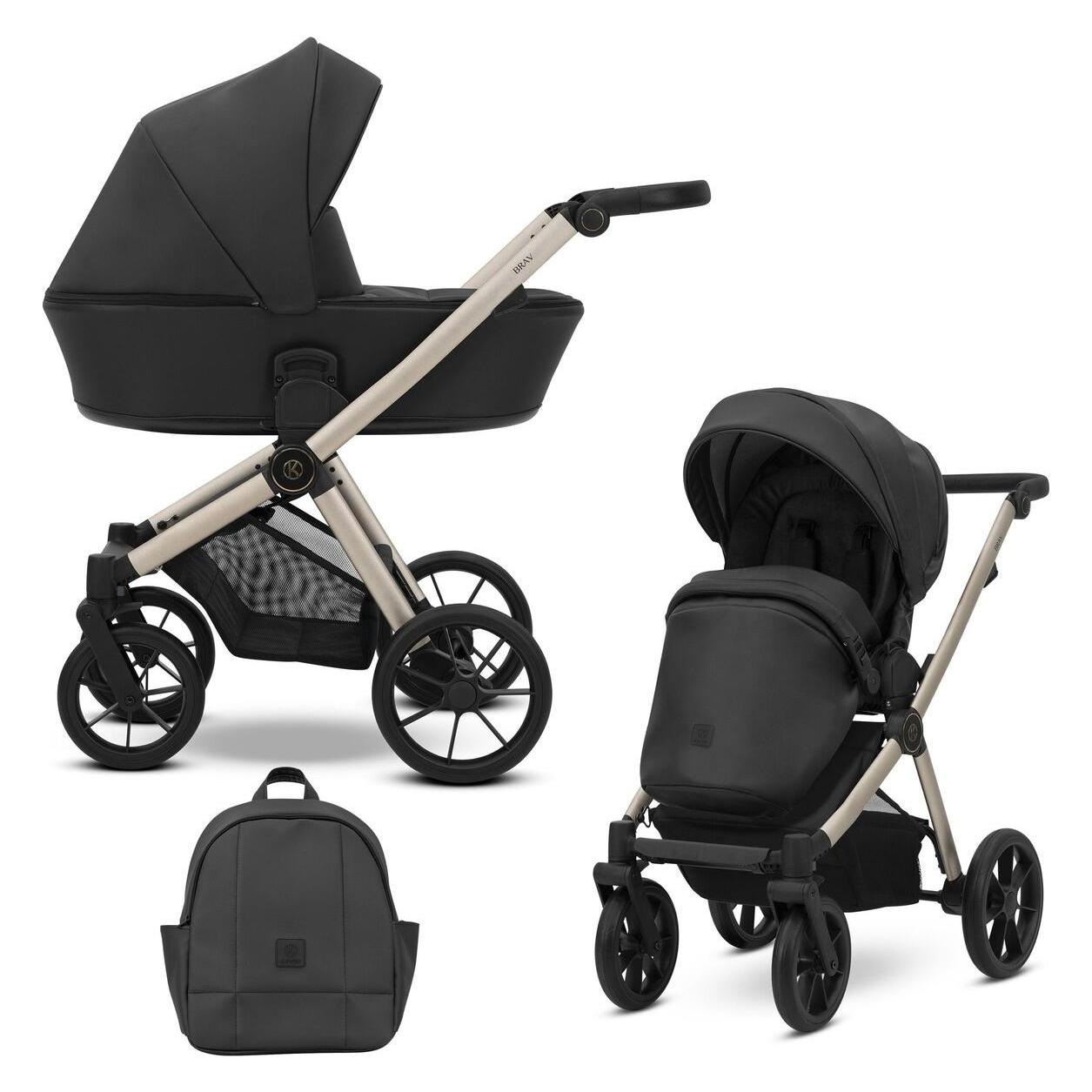 Kunert BRAV 2in1 Öko-Leder Kinderwagen in Schwarz/Grau mit Champagner Rahmen und Gelrädern (65280449)