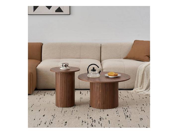 LuxusKollektion Satztisch Couchtisch-Set rund geriffelt Walnuss (2-St)