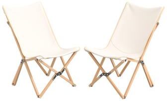 Costway Set of 2 Bamboo Dorm Chair with Storage Pocket for Camping and Fishing-Beige