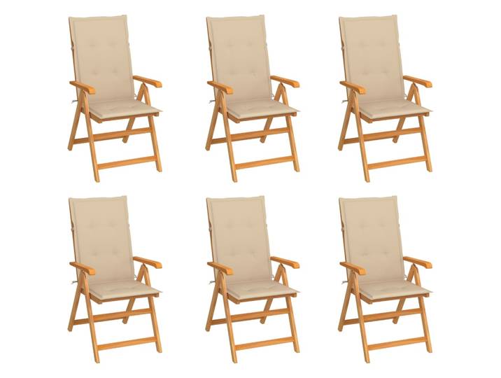 vidaXL Klappstühle, 6er-Set, mit beigen Kissen, aus massivem Teakholz